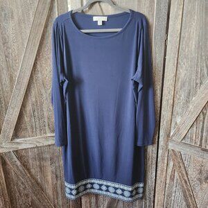Michael Kors Casablanca Navy Blue Long Sleeve Border Hem Dress Size 2X EUC‎